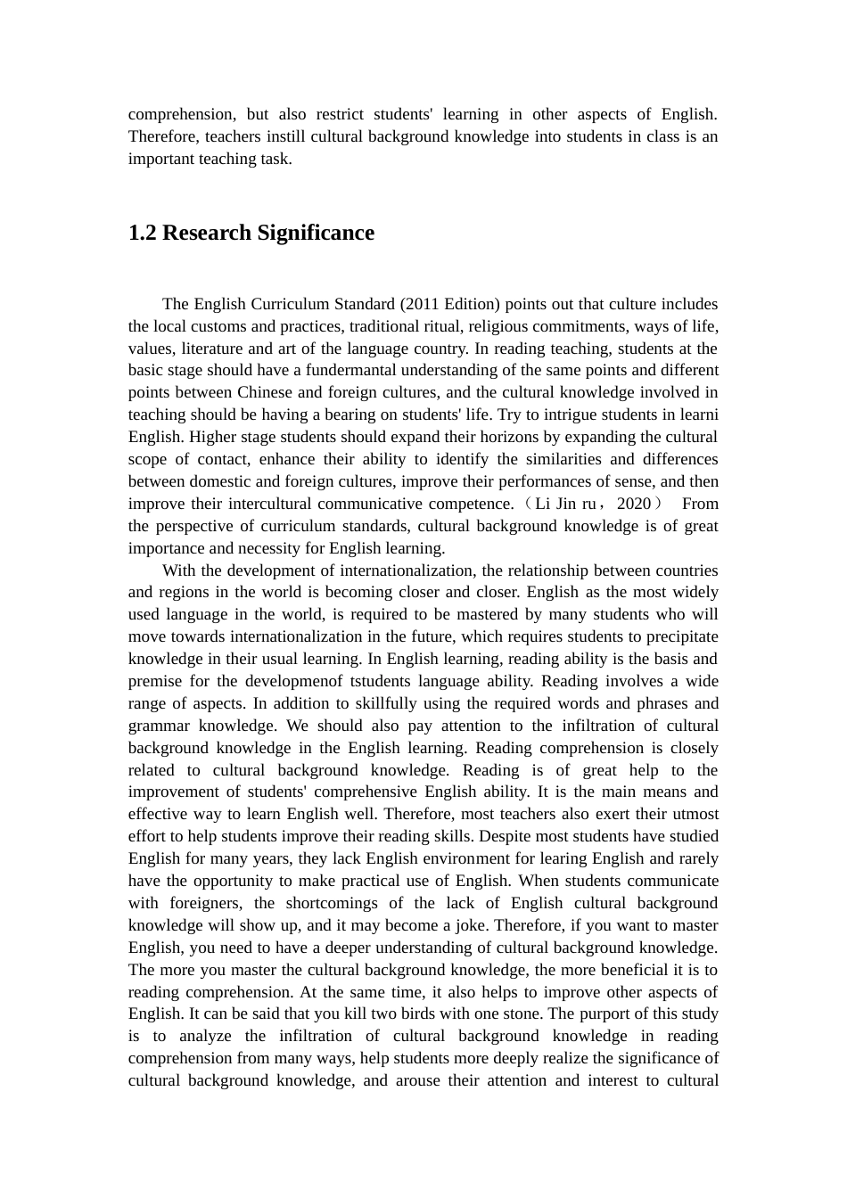 22年WP On Infiltration of Cultural Background Knowledge in English Reading  Comprehension-约43262字符.docx_第4页