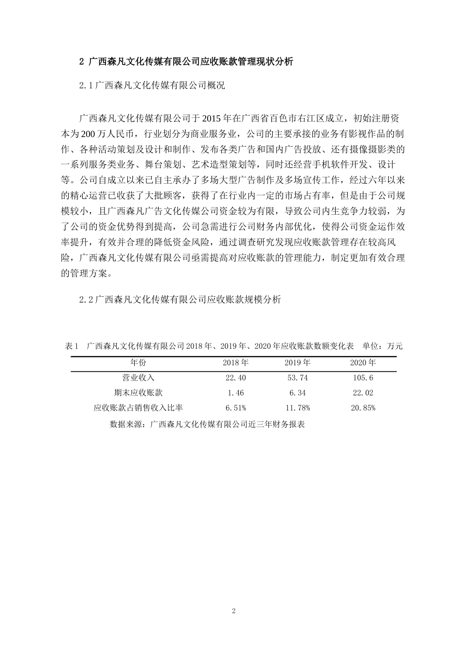 22年WP 广西森凡文化传媒有限公司应收账款管理调查研究-约10348字符.docx_第2页