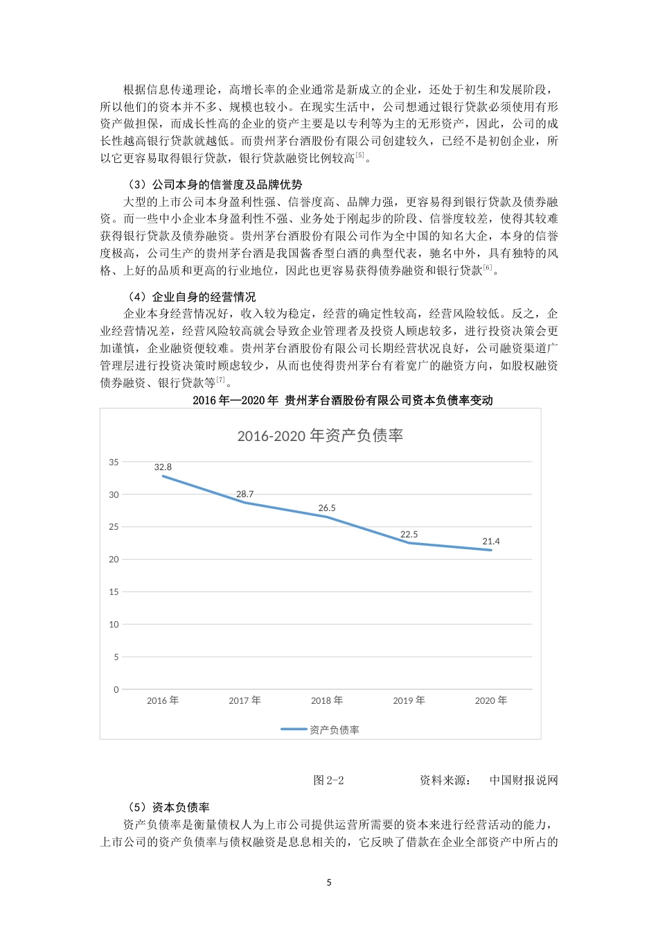 22年WP 中国上市公司融资方式的选择分析    以贵州茅台酒股份有限公司为例-约12848字符.docx_第5页