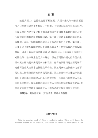 22年WP 退休再就业人士的劳动保障问题探析-约10418字符.docx