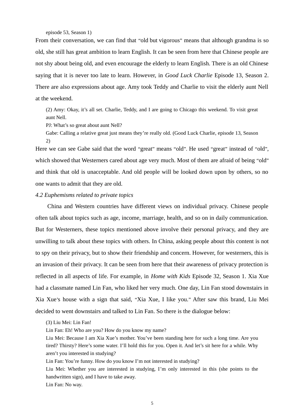 22年WP终稿 A Comparative Study on Euphemism Between Chinese and English----Taking Home with Kids and Good Luck Charlie as examples-约25881字符.docx_第5页