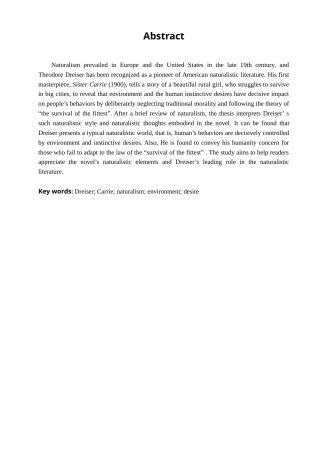 22年WP终稿 A Naturalistic Analysis of  Theodore Dreiser’s Sister Carrie-约34999字符.docx