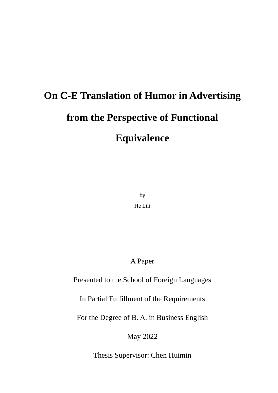 22年WP On C-E Translation of Humor in Advertising from the Perspective of Functional Equivalence-约25210字符.docx_第1页