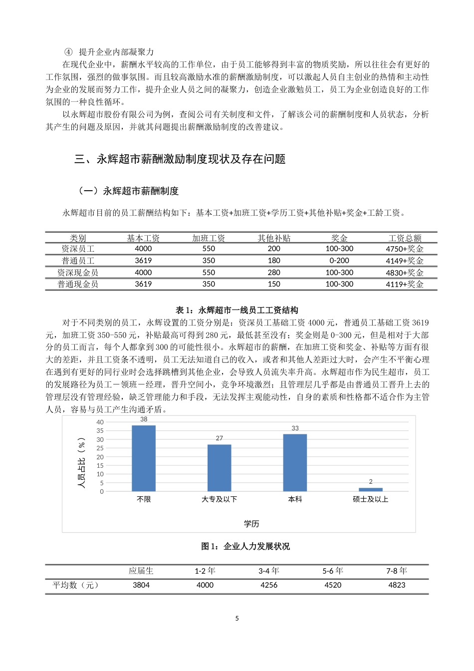 22年WP 探析企业薪酬激励制度存在的问题及对策——以永辉超市股份有限公司为例-约10040字符.docx_第5页