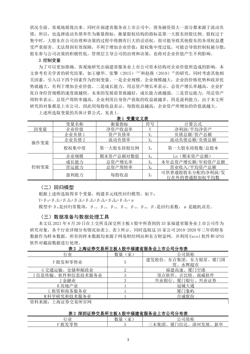 22年WP 福建省服务业上市公司资本结构对企业价值的影响研究-约16637字符.docx_第3页