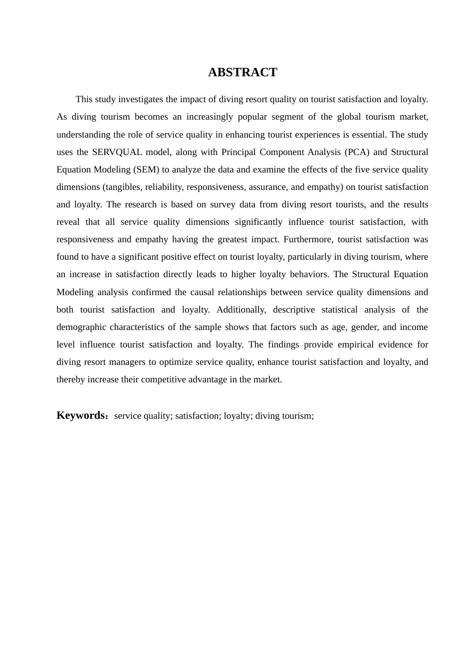 25年查重低 商务英语 旅游管理 潜水度假村质量对满意度和忠诚度的影响.doc_第2页