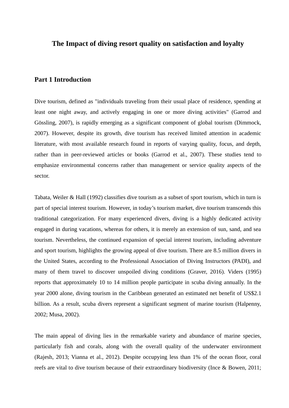 25年查重低 商务英语 旅游管理 潜水度假村质量对满意度和忠诚度的影响.doc_第4页