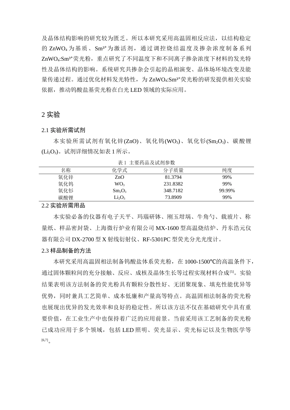 25年查重低 ZnWO4_Sm3荧光粉的高温制备及其发光性能研究.docx_第5页