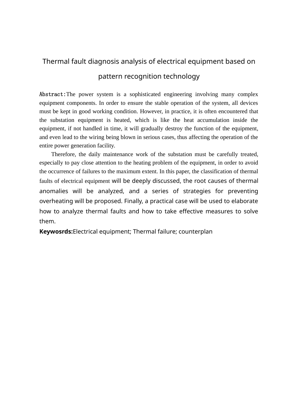 25年查重低 电气自动化 基于模式识别技术的电气设备热故障诊断分析.docx_第3页