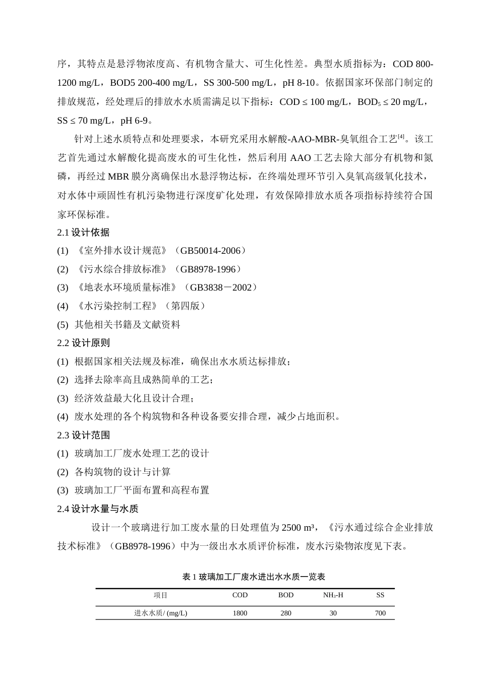 25年查重低 “水解酸化-AAO-MBR-臭氧氧化”处理2500m3d玻璃加工厂废水工艺设计.docx_第5页