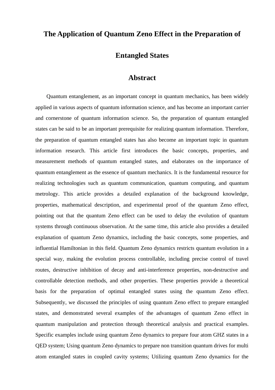 25年查重低 物理 量子Zeno效应在纠缠态制备中的应用-约15437字符.doc_第2页