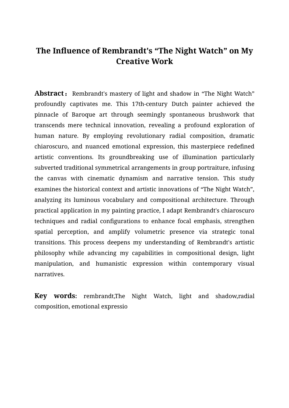 25年查重低 伦勃朗的作品《夜巡》对我创作的影响-约8753字符.docx_第3页