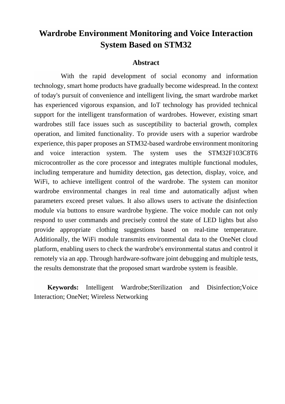 25年查重低 电气自动化电子信息 基于STM32的衣橱环境监控和语音交互系统.docx_第2页