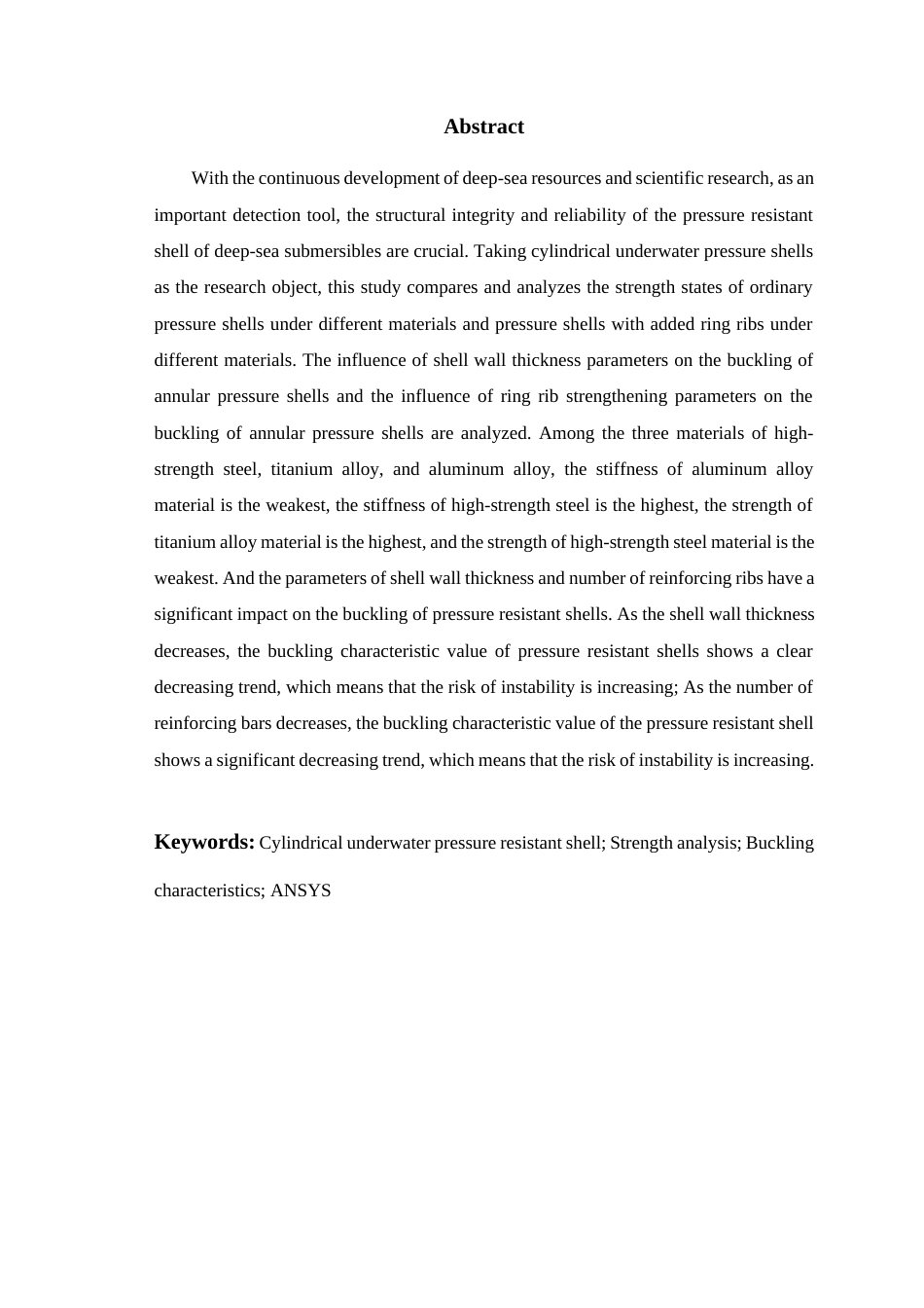 25年WP过AI船舶与海洋工程本科-柱形水下耐压壳的屈曲特性及参数影响研究-查重率12.81AI12.650-约14707字符.docx_第2页