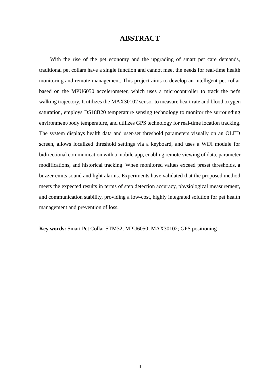 25年WP本科计算机科学 智能宠物项圈设计与实现 关键词：智能宠物项圈；STM32；MPU6050；MAX30102；GPS定位终稿-约15874字符.docx_第2页