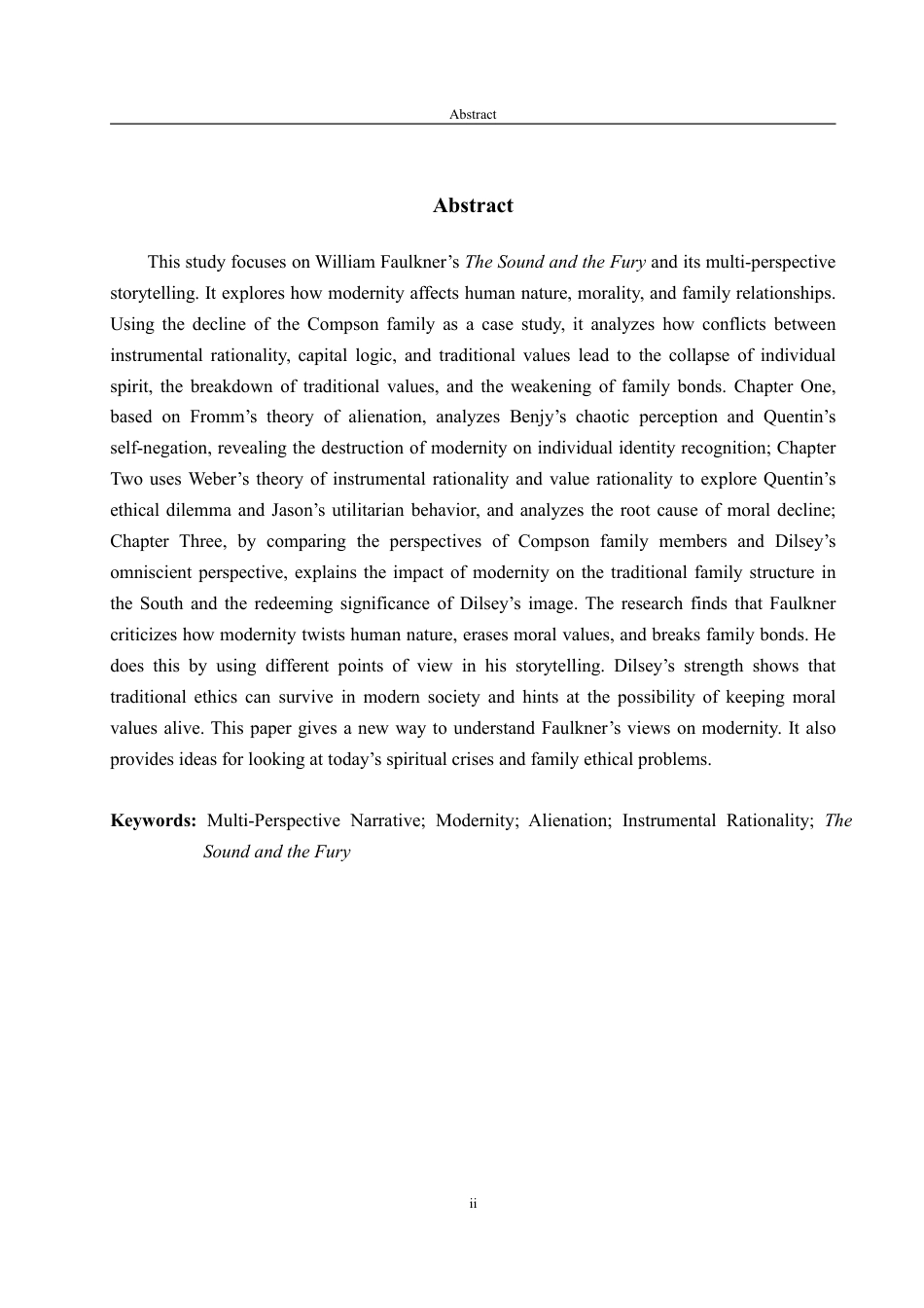 25年WP英语 《喧哗与骚动》中人物的精神世界：多视角下对现代性的反思0.24-AI27.16-约34672字符.pdf_第5页