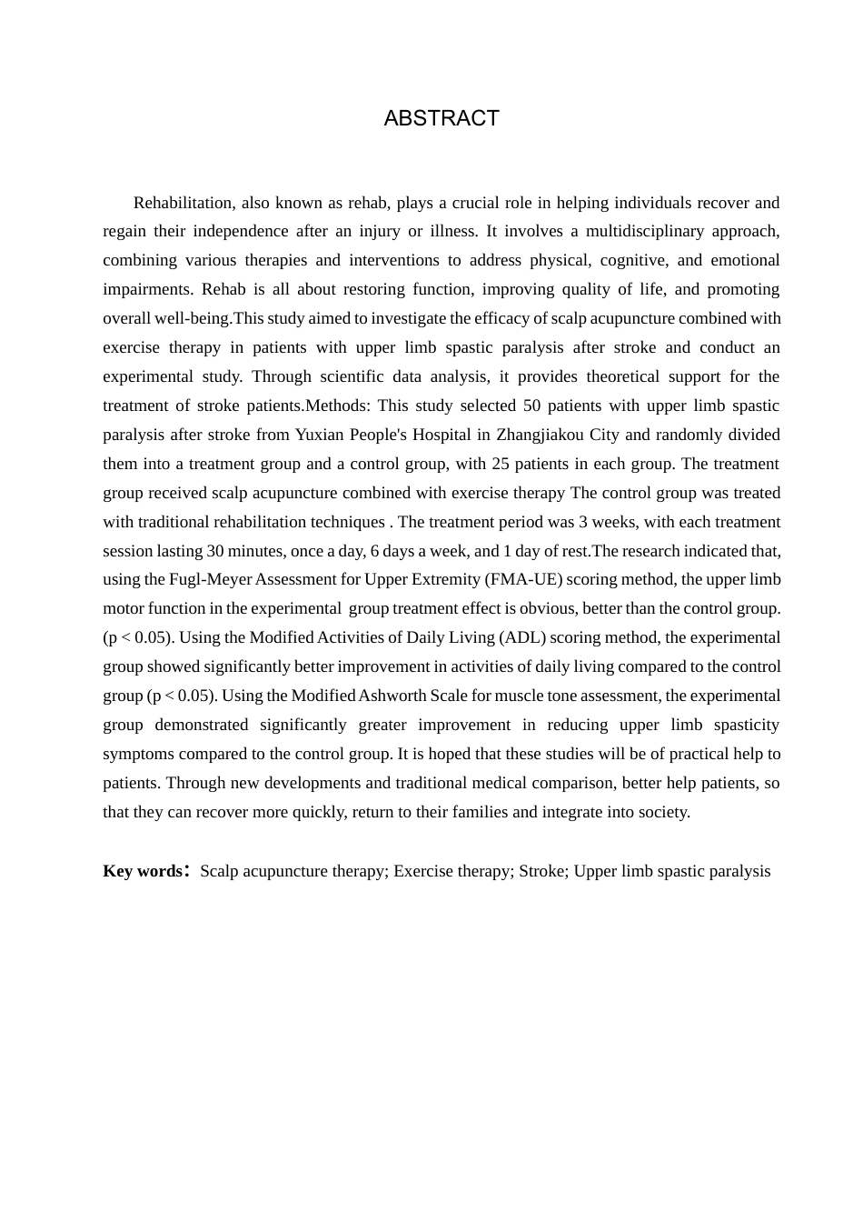 25年WP康复治疗学-头针结合运动疗法治疗中风后上肢痉挛性瘫痪的疗效分析-查重12.24AI0-8257.docx_第2页