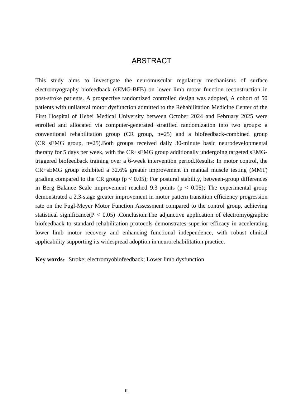 25年WP康复治疗学-肌电生物反馈疗法对脑卒中偏瘫患者下肢功能的疗效分析-查重5.36AI0-9880.docx_第2页