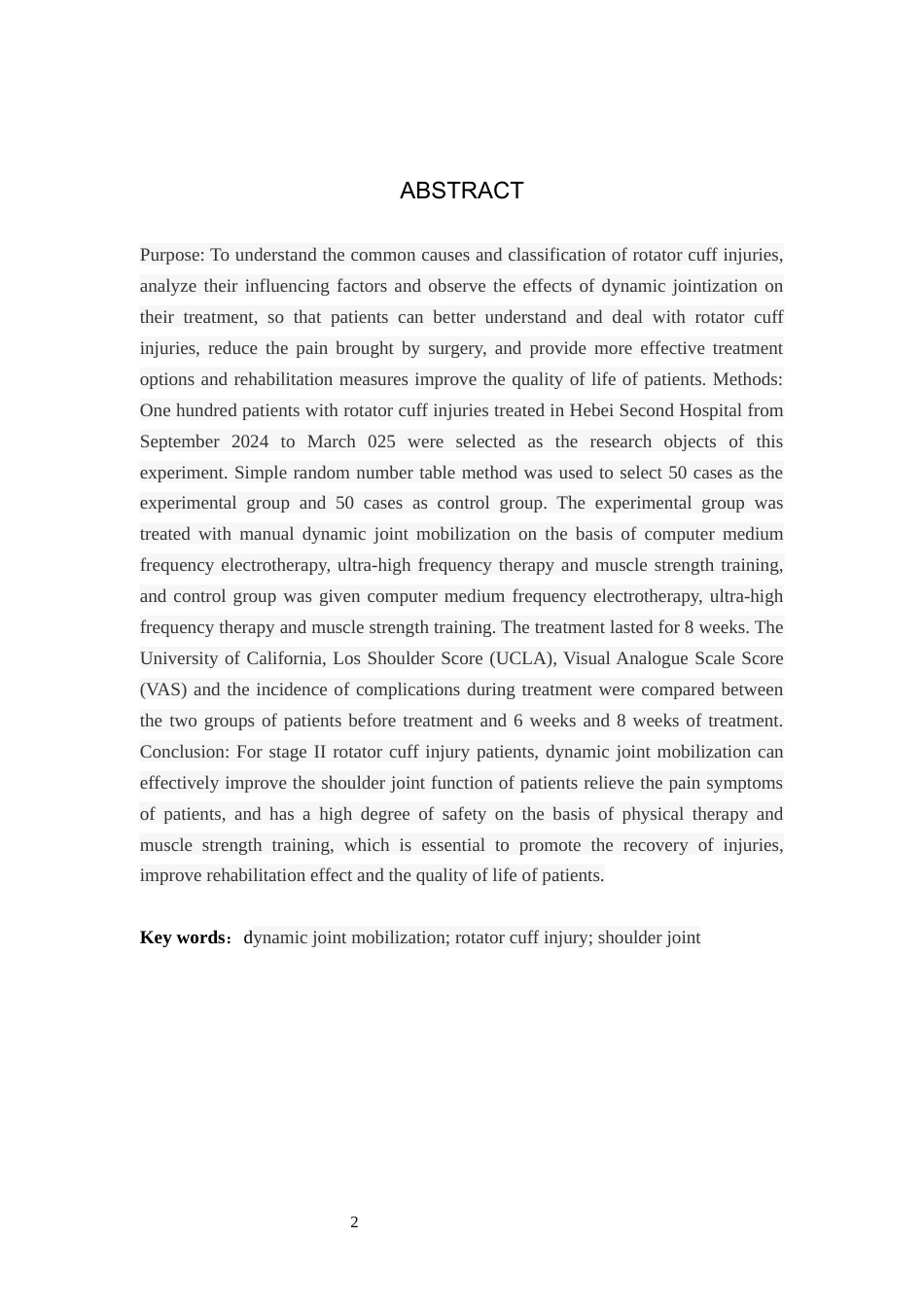 25年WP康复治疗学-动态关节松动术对治疗Ⅱ期肩袖损伤患者的疗效分析-查重17.59AI0-7967.docx_第2页