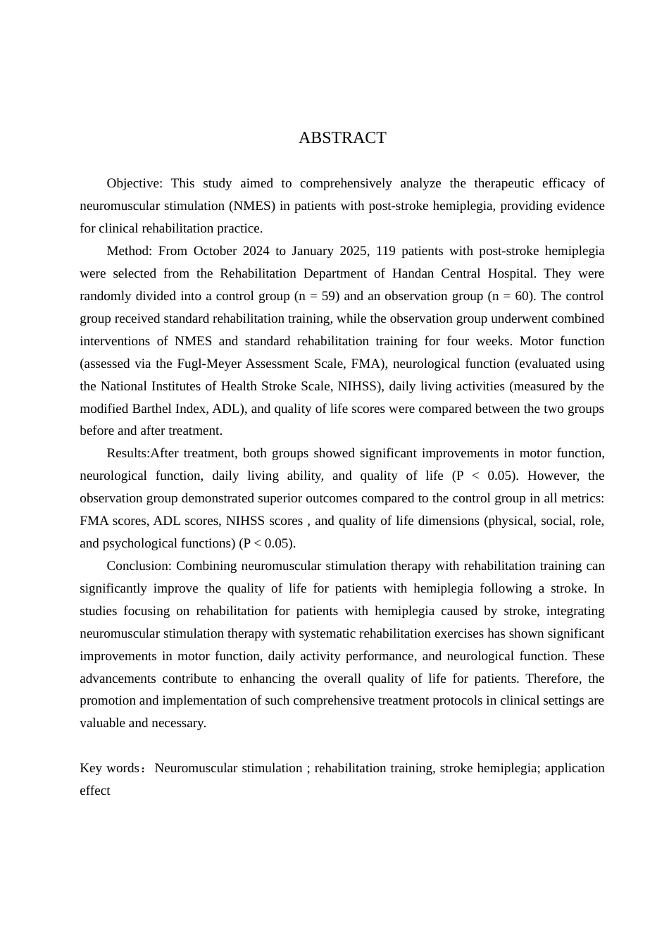25年WP康复治疗学-神经肌肉刺激在脑卒中偏瘫患者中的应用效果研究-查重25.79AI0-9512.docx_第2页