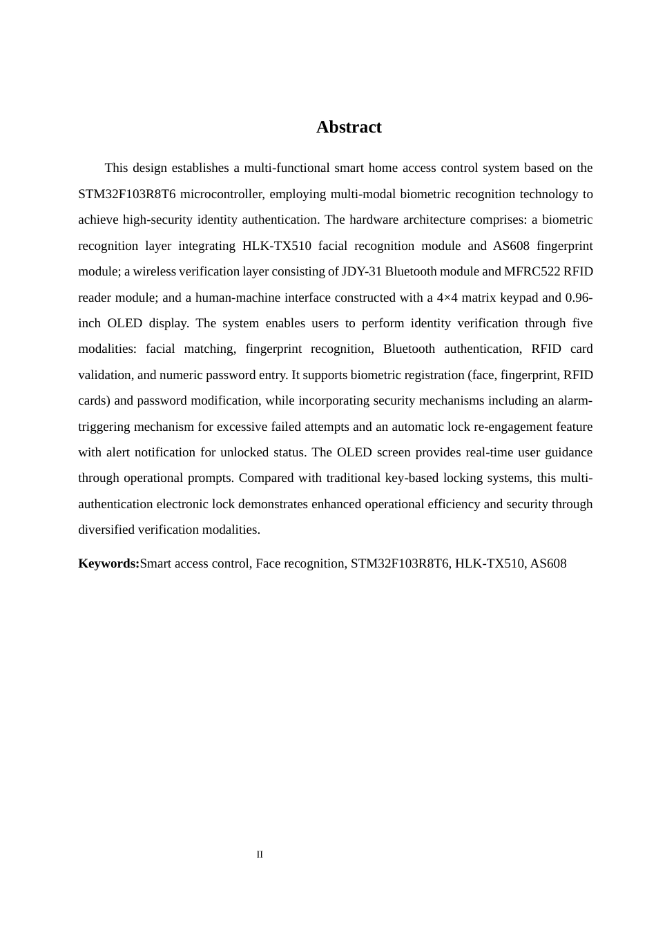 25年WH电气工程及其自动化-家庭智能门禁控制系统设计  关键词：智能门禁，人脸识别，STM32F103R8T6，HLK-TX510，AS608最终稿-约15289字符-约15289字符.docx_第4页