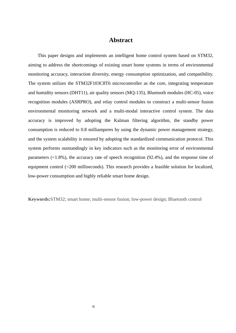25年WH自动化-基于stm32智能家居控制系统与实现 关键词：智能家居；多传感器融合；低功耗设计；蓝牙控制终稿-约14423字符.docx_第4页