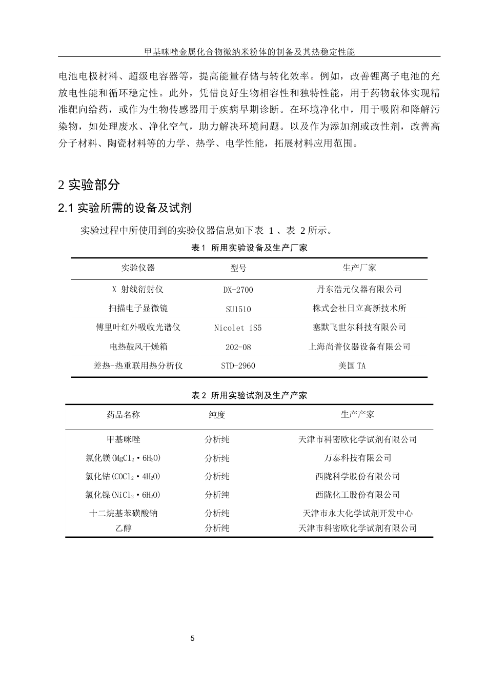 25年WH材料科学与工程 甲基咪唑金属化合物纳米粉体的制备及其热稳定性能10.07-AI22.58终-约8780字符.docx_第5页