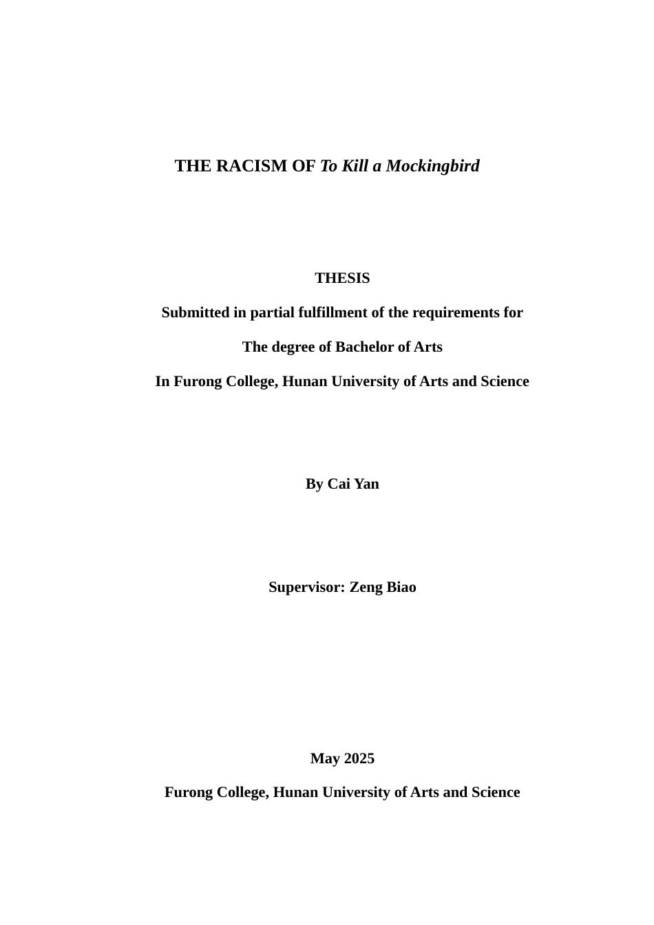 25年WH英语 A Study on Racial Discrimination in To Kill a Mockingbird《杀死一只知更鸟》中的种族歧视研究1.43-AI20.13_1-约47226字符.doc_第1页