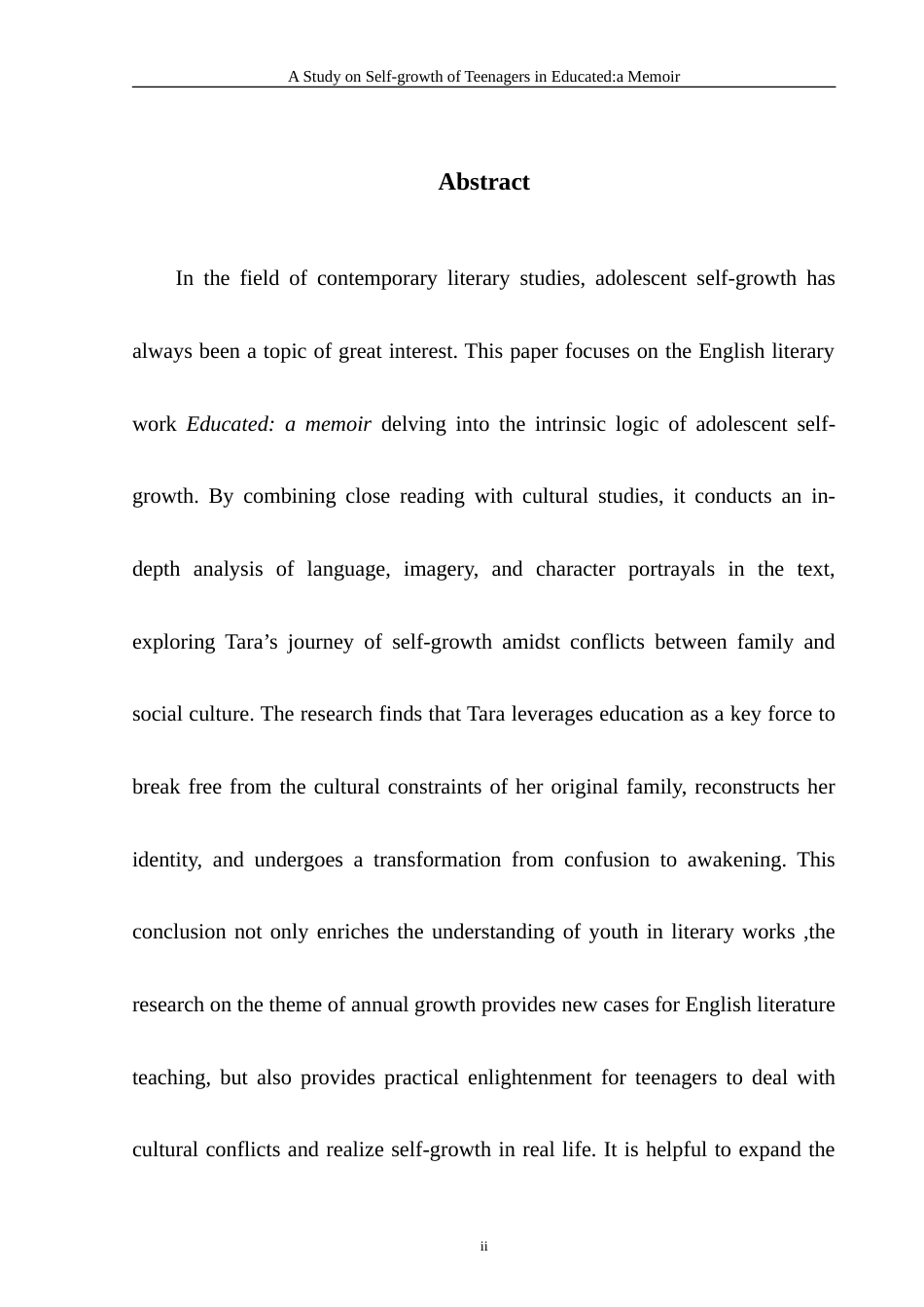 25年WH英语 A Study o rs in Educated ：a Memoir 《你当像鸟飞往你的山》中青少年自我成长的研究1.09-AI25.51-约46481字符.doc_第6页