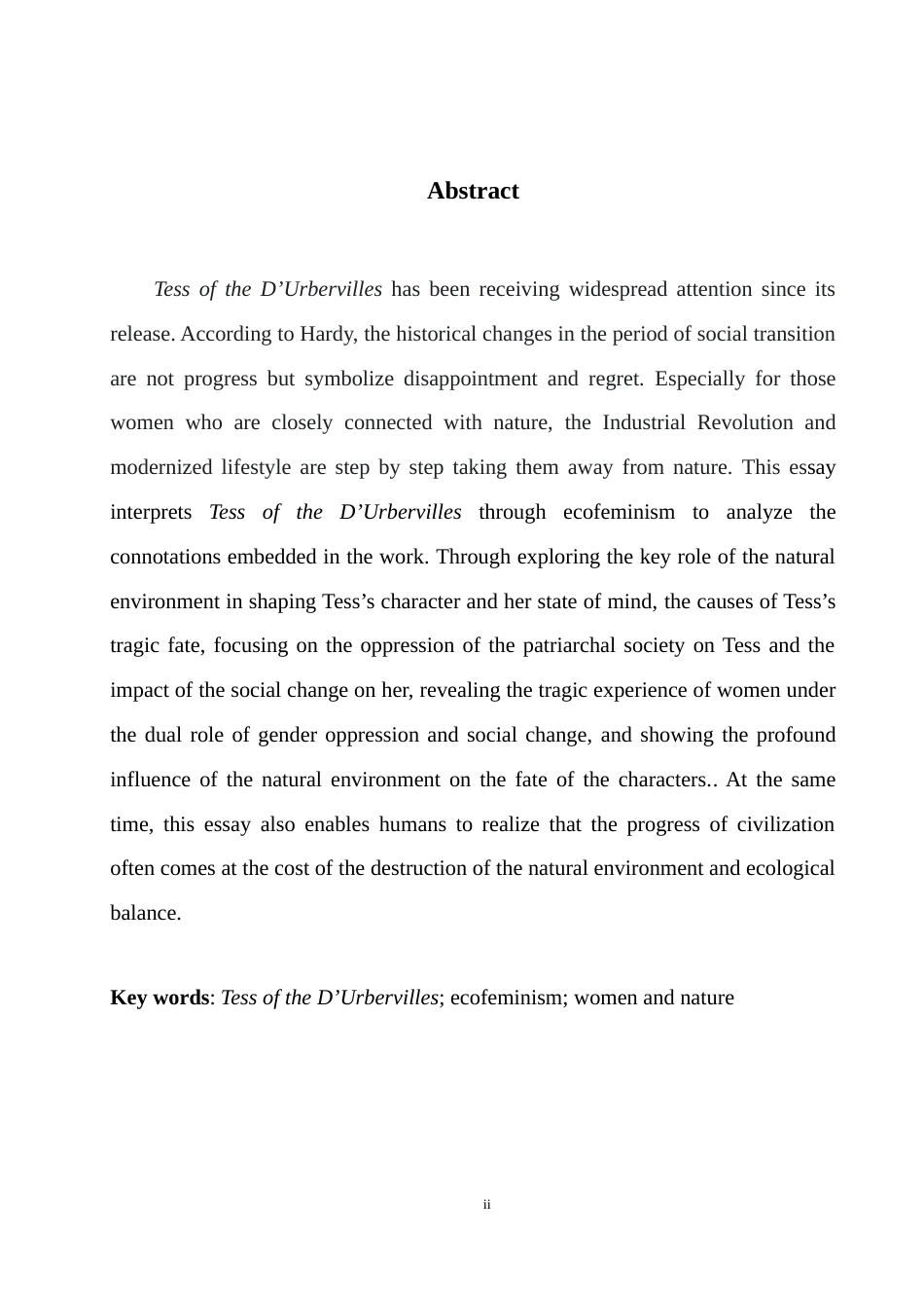 25年WH英语 Analysis of Tess of the D cofeminism从生态女性主义视角解读《德伯家的苔丝》19.51-AI21.3-约47741字符.doc_第4页
