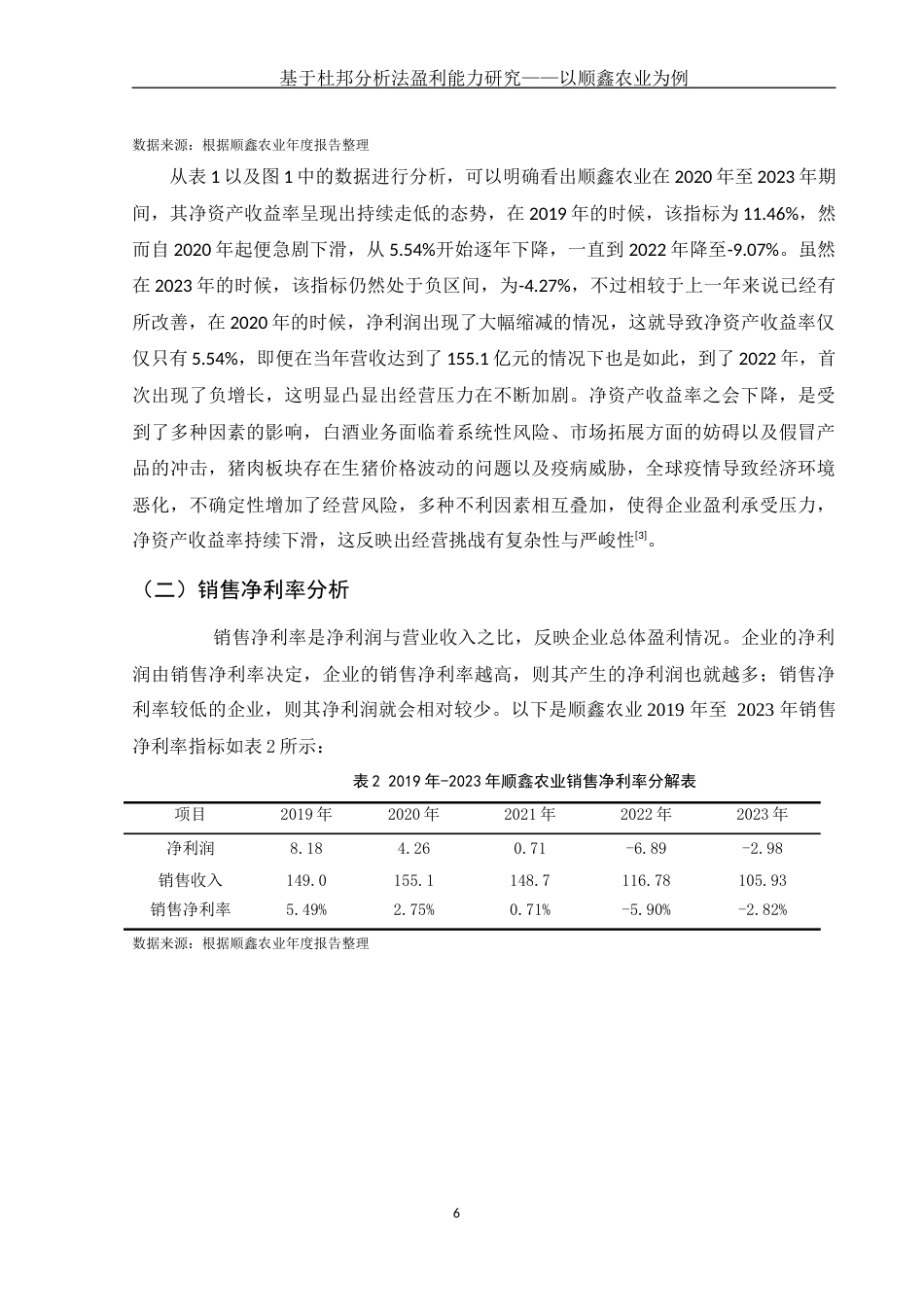 25年WH财务管理 基于杜邦分析法盈利能力研究——以顺鑫农业为例11.43-AI3.61-约10589字符.docx_第6页