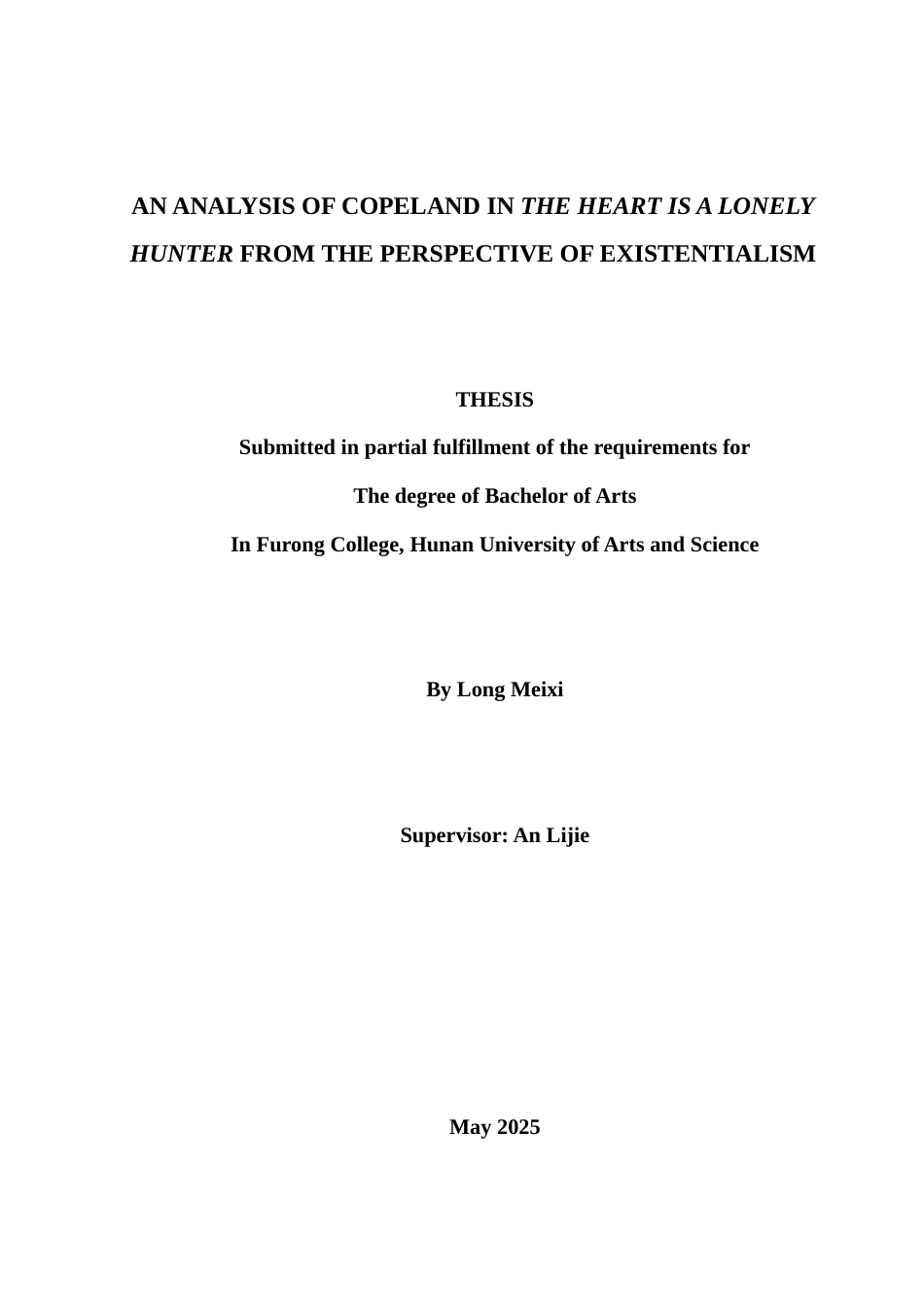 25年WH英语 An Analysis o ntialism  存在主义视角下《心是孤独的猎手》中考普兰德的形象分析2.94-AI6.37-约31407字符.docx_第1页