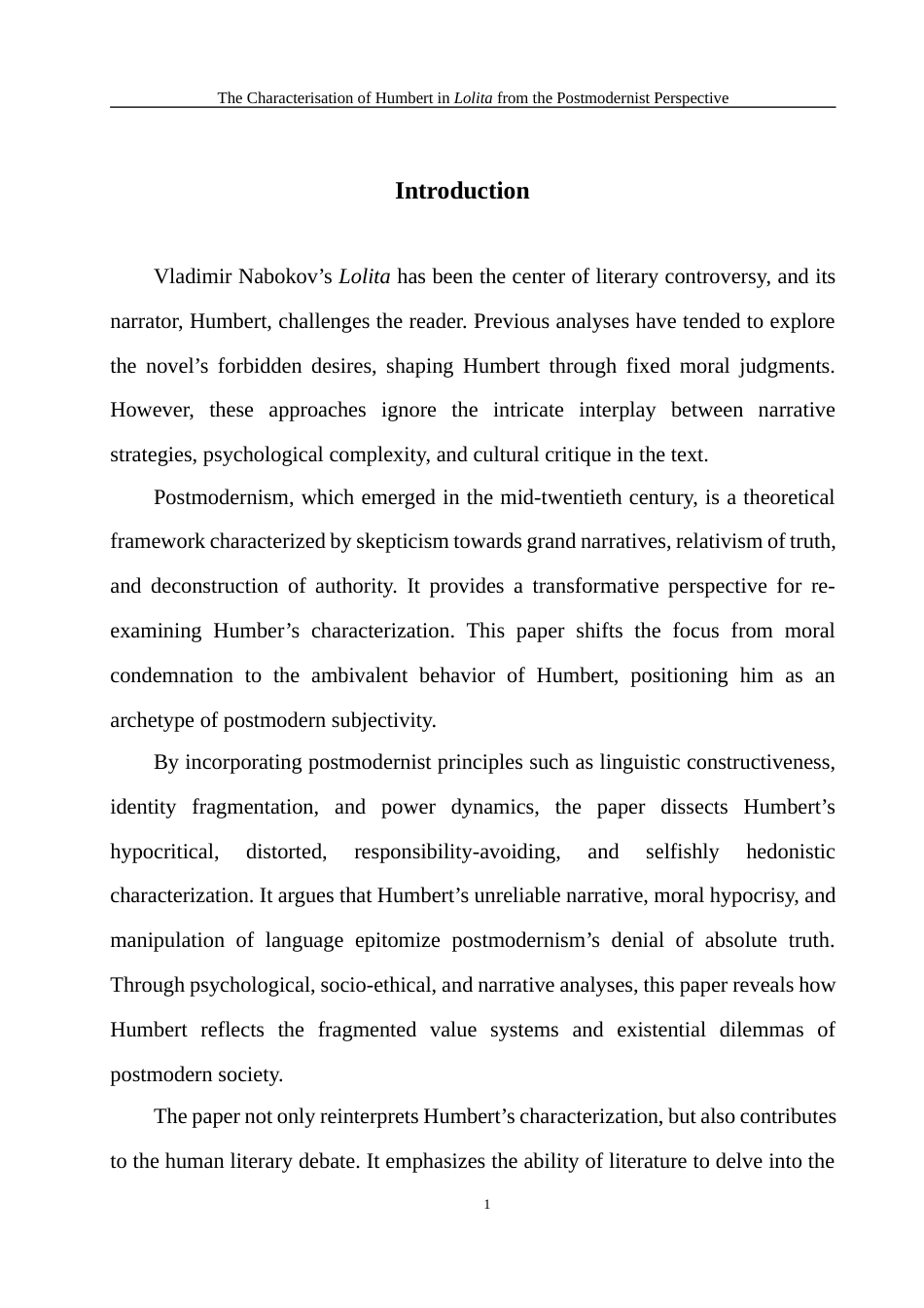 25年WH英语 The Characteris 后现代主义视角下《洛丽塔》中亨伯特的人物形象13.06-AI17.41-约38726字符.docx_第5页