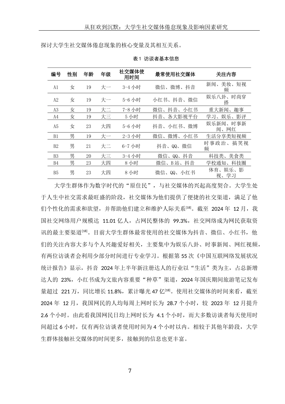 25年WH新闻学 从狂欢到沉默：大学生社交媒体倦怠现象及影响因素研究9.43-AI9.29-约11178字符.docx_第6页