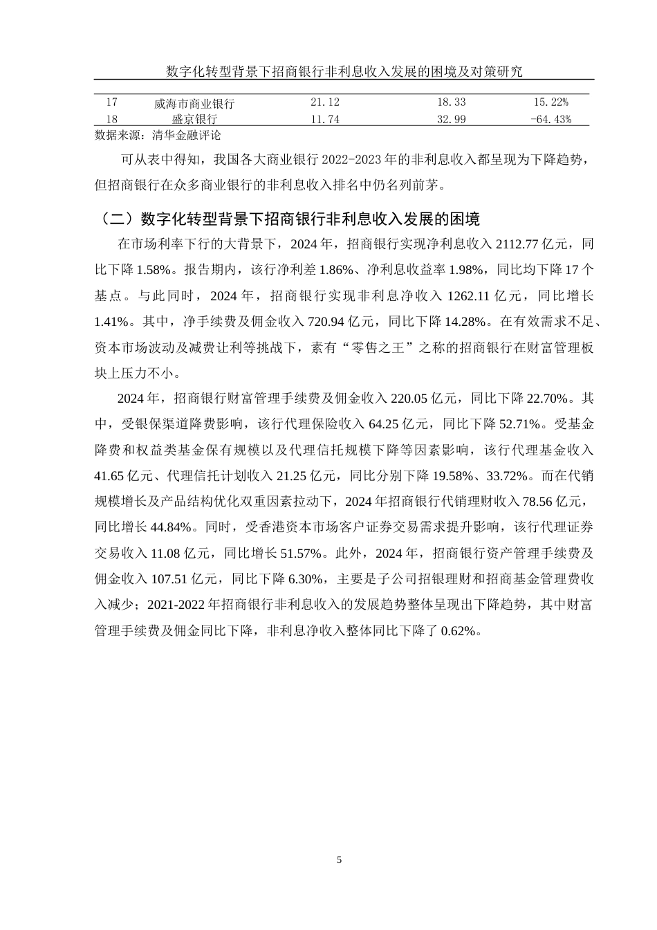25年WH金融工程 数字化转型背景下招商银行非利息收入的发展困境及对策研究22.33-AI2.12-约11302字符.docx_第6页