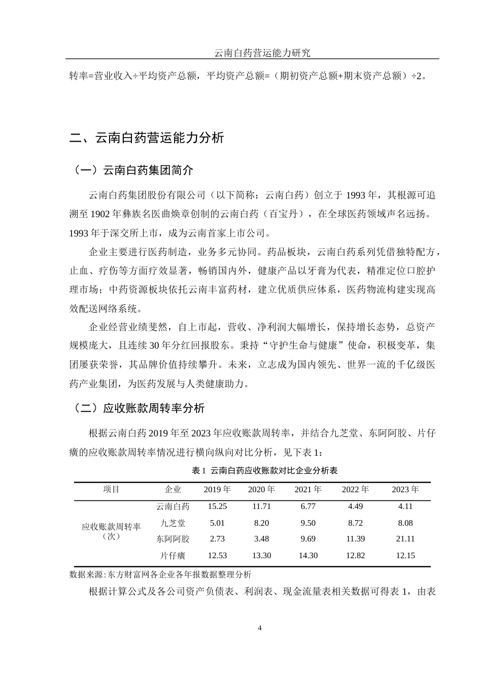 25年WH财务管理 云南白药营运能力研究13.69-AI3.23-约11308字符.docx_第5页