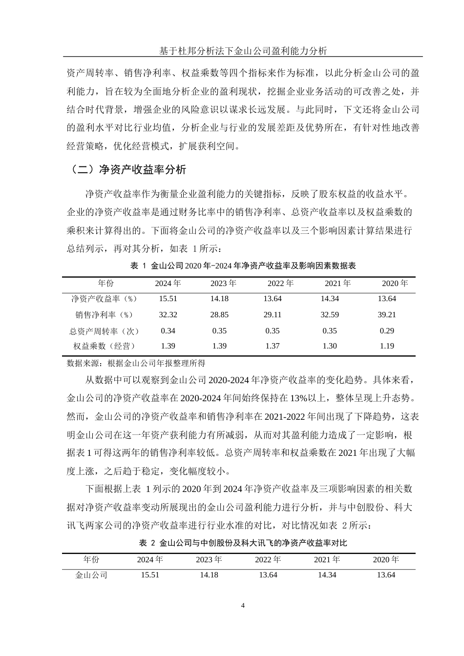 25年WH会计学 基于杜邦分析法下金山公司盈利能力分析25.29-AI7.72-约11203字符.docx_第5页