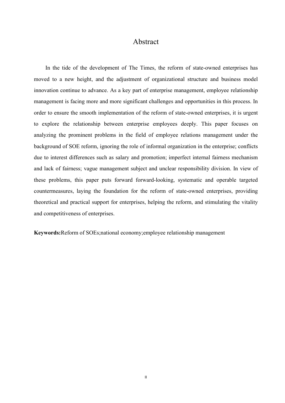 25年CH人力资源管理-国企改革背景下员工关系管理的问题与对策研究-约10521字符-成教.pdf_第2页