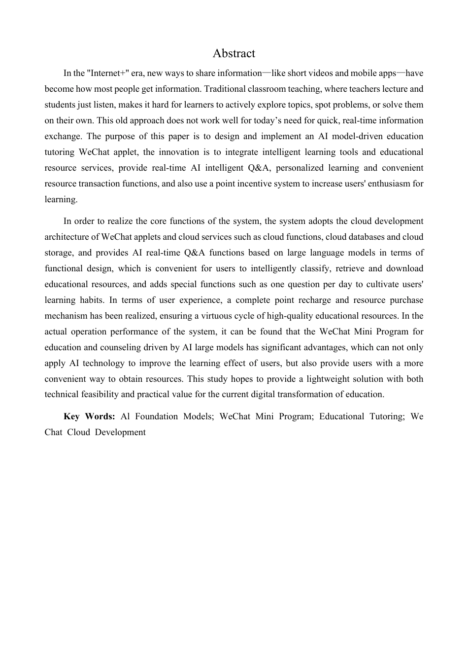 25年CH计算机科学与技术 AI大模型驱动的教育辅导微信小程序的设计与实现最终-约17879字符.pdf_第2页