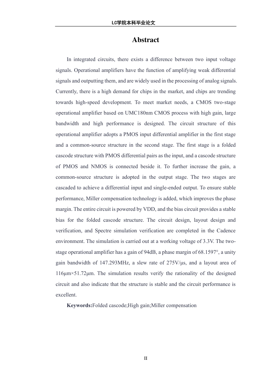 25年CH电子信息 基于UMC180nm工艺的高性能CMOS二级运算放大器的设计与实现-最终稿本科-约11781字符.pdf_第3页