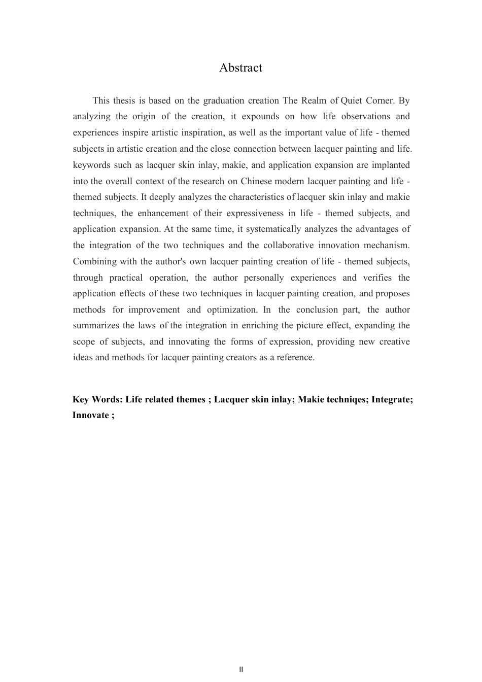 25年CH美术学 毕业创作《净隅之境》的心得体会-浅析漆皮镶嵌与莳绘技法在漆画中的表现力与应用拓展-约7535字符.pdf_第2页