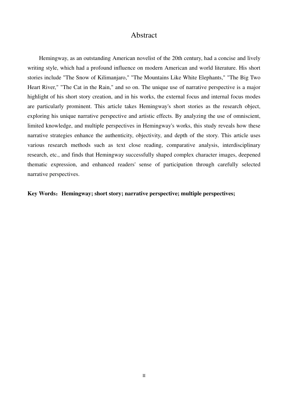 25年CH汉语言 海明威短篇小说的叙述视角-约12676字符.pdf_第2页