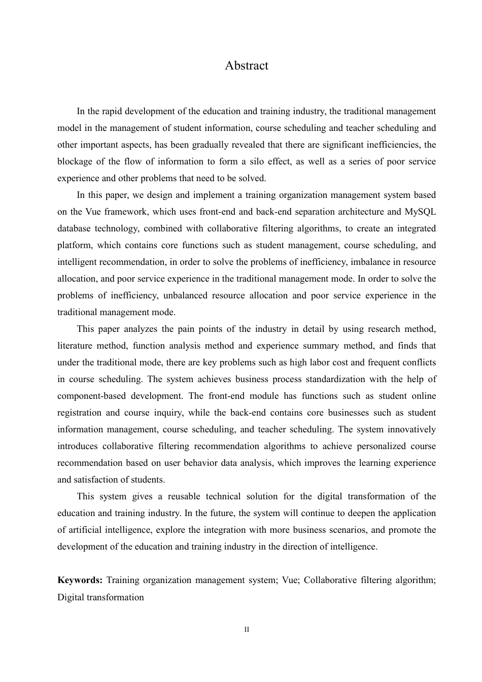25年CH计算机科学与技术 基于Vue的培训机构管理系统设计与实现-约33831字符终稿.pdf_第2页