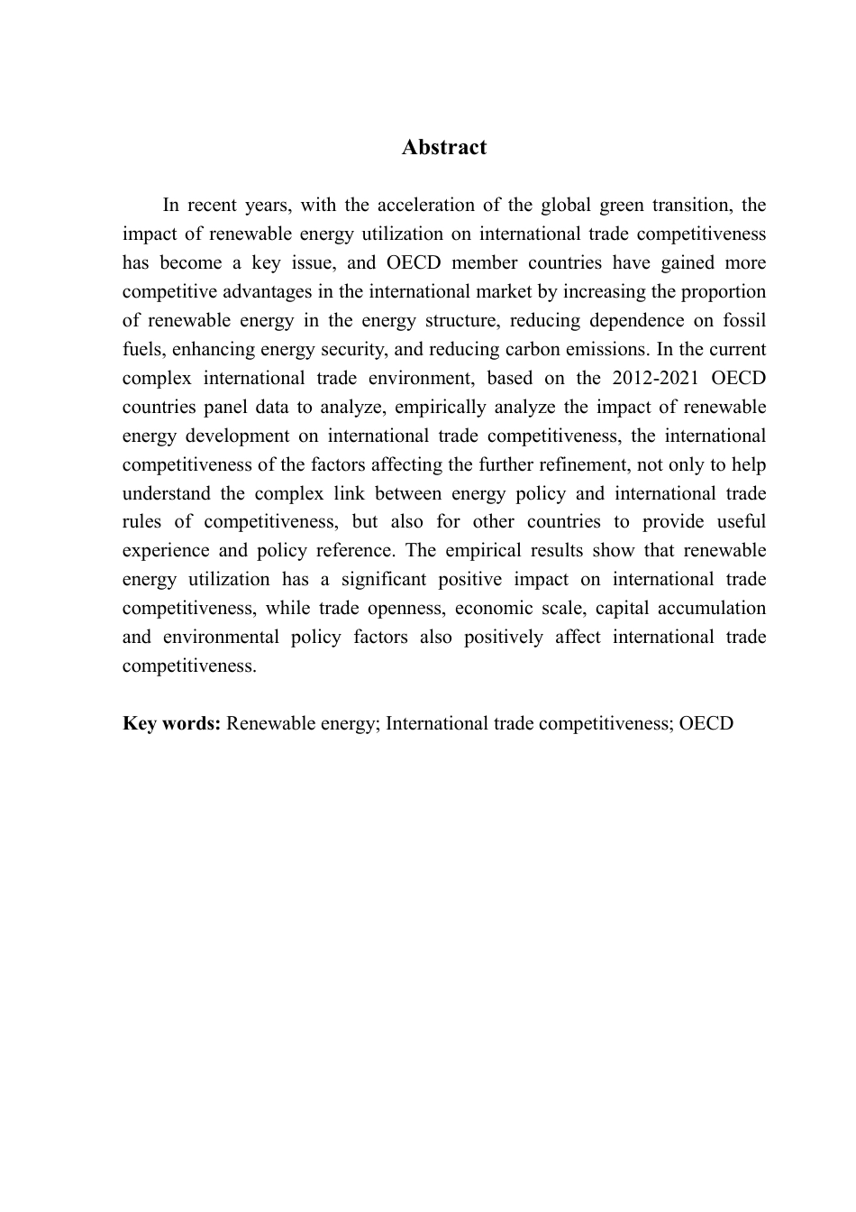 25年CH国际经济与贸易 可再生能源利用对国际贸易竞争力的影响研究——基于OECD国家的实证分析-约16363字符.pdf_第3页