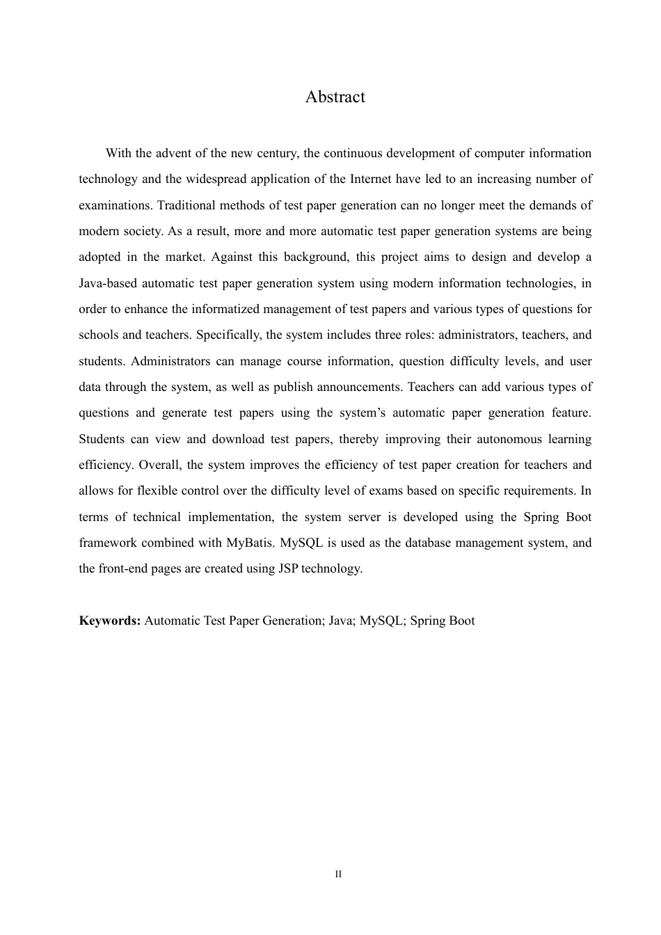 25年CH计算机科学与技术 基于Java的试卷自动生成系统设计与实现-约23857字符终稿.pdf_第2页