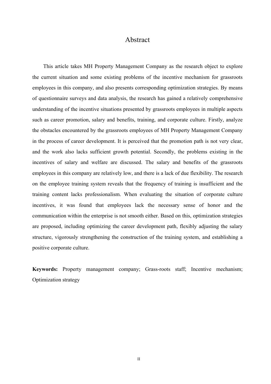 25年CH人力资源管理-MH物业公司基层员工激励现状及优化策略研究-约13179字符终稿.pdf_第2页