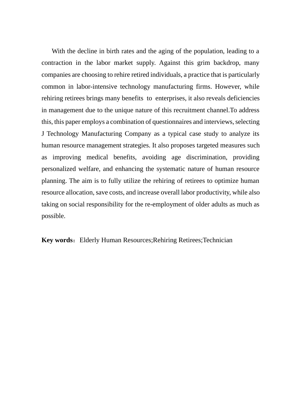 25年CH人力资源管理 退休返聘背景下技术制造企业的老年人力资源管理——以J公司为例最终稿-约21351字符.docx_第3页