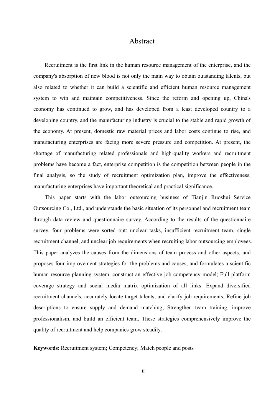 25年CH 人力资源管理 天津若水服务外包有限公司工人招聘问题及对策探讨-约22239字符.pdf_第2页