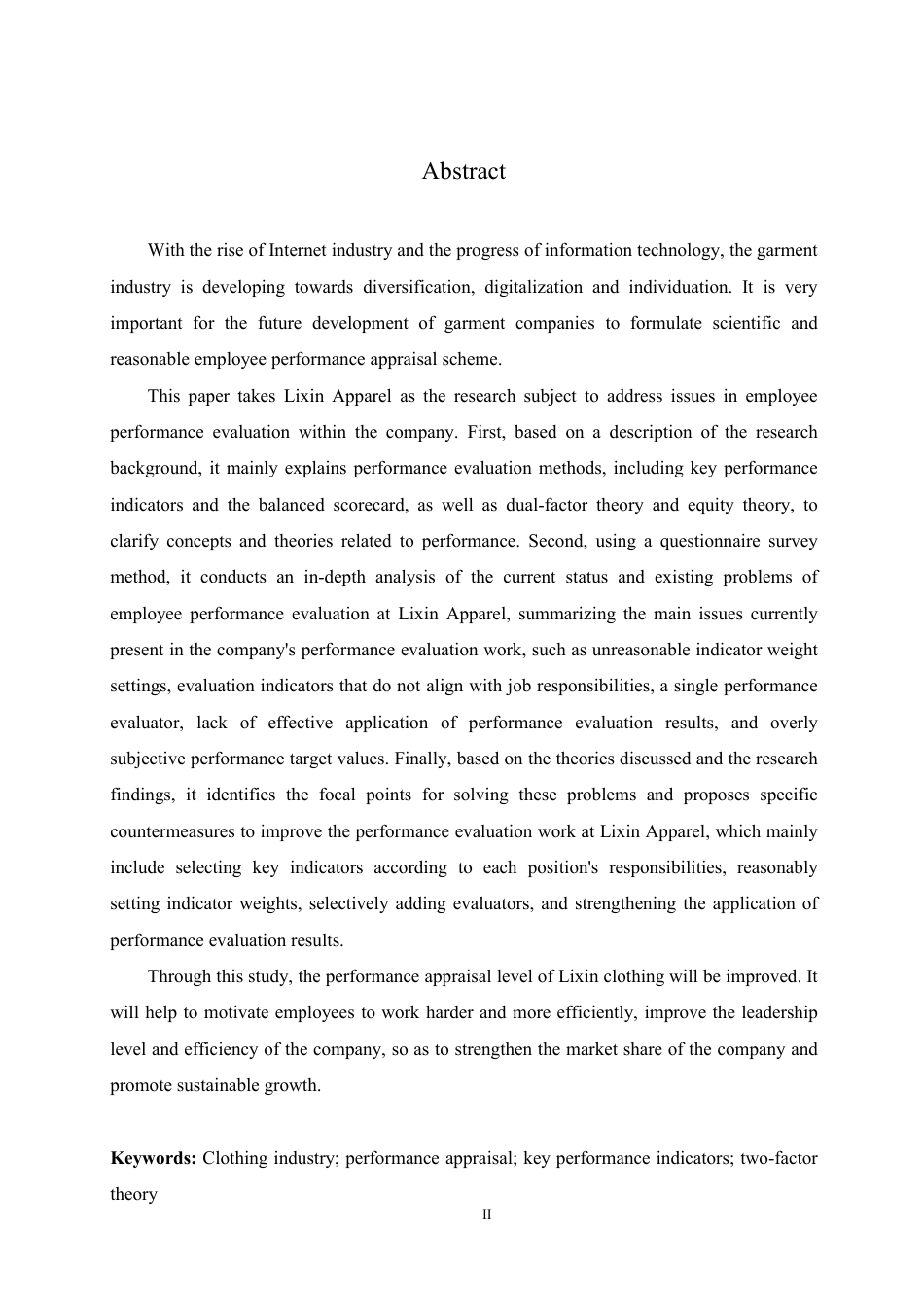 25年CH人力资源管理-利鑫服饰员工绩效考核问题及对策研究-约19392字符.pdf_第2页