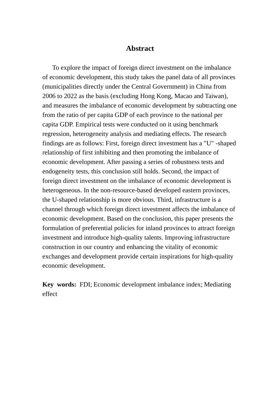 25年CH经济统计学 外商直接投资如何影响中国经济发展不平衡——基于省级面板数据的实证研究-约19007字符.doc_第3页